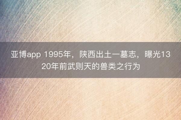 亚博app 1995年，陕西出土一墓志，曝光1320年前武则天的兽类之行为