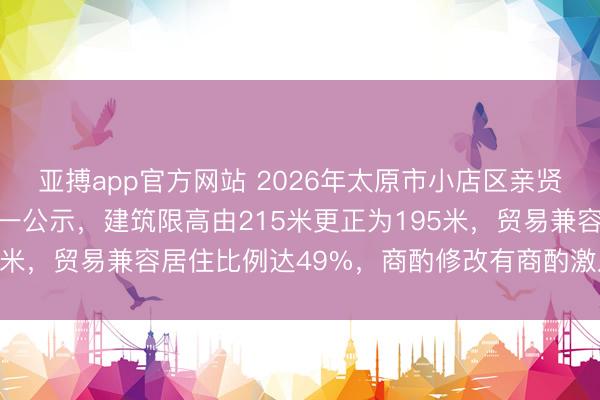 亚搏app官方网站 2026年太原市小店区亲贤村城中村更正样子地块一公示，建筑限高由215米更正为195米，贸易兼容居住比例达49%，商酌修改有商酌激发市民温暖