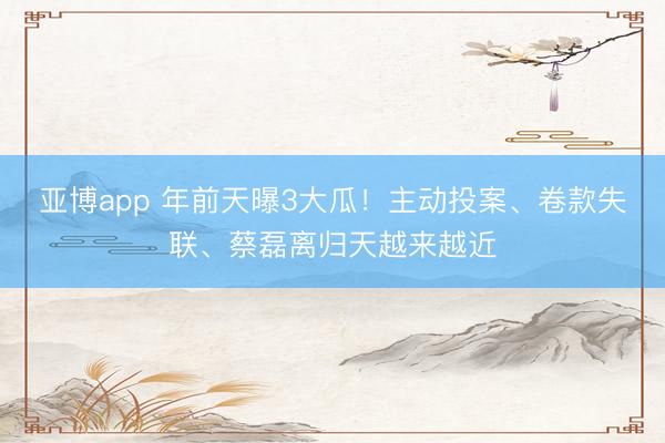 亚博app 年前天曝3大瓜！主动投案、卷款失联、蔡磊离归天越来越近
