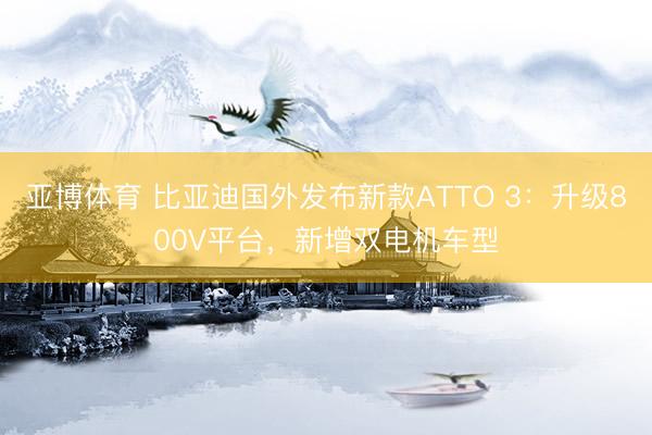 亚博体育 比亚迪国外发布新款ATTO 3:升级800V平台,新增双电机车型