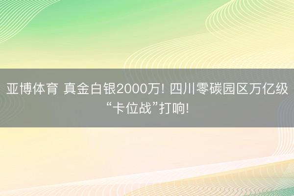 亚博体育 真金白银2000万! 四川零碳园区万亿级“卡位战”打响!