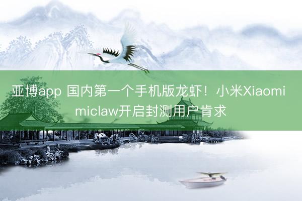 亚博app 国内第一个手机版龙虾！小米Xiaomi miclaw开启封测用户肯求