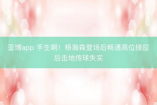 亚博app 手生啊！杨瀚森登场后畅通高位接应后击地传球失实