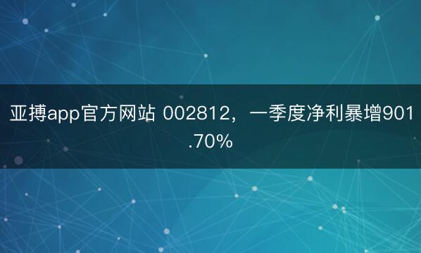 亚搏app官方网站 002812，一季度净利暴增901.70%