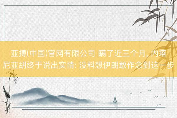 亚搏(中国)官网有限公司 瞒了近三个月， 内塔尼亚胡终于说出实情: 没料想伊朗敢作念到这一步