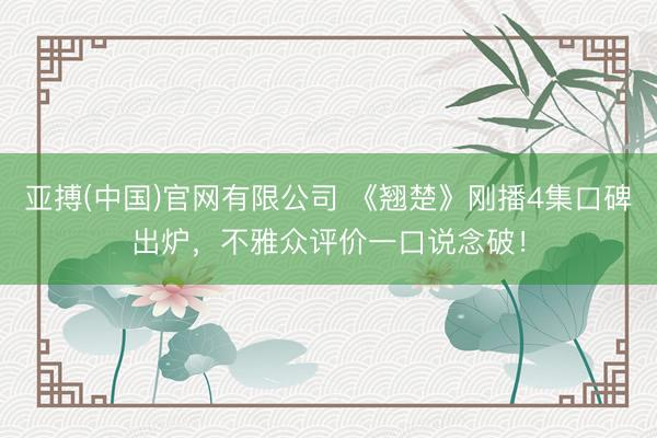 亚搏(中国)官网有限公司 《翘楚》刚播4集口碑出炉，不雅众评价一口说念破！