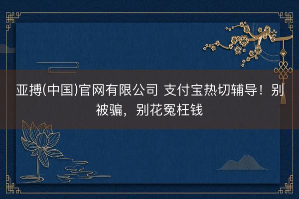 亚搏(中国)官网有限公司 支付宝热切辅导！别被骗，别花冤枉钱